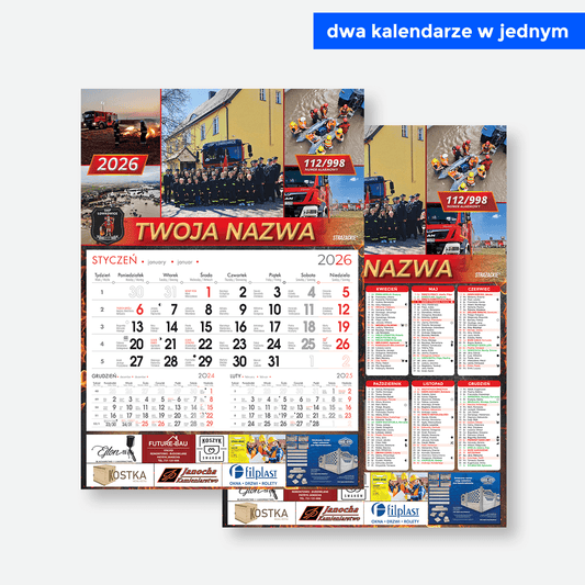 kalendarze strażackie DWA W JEDNYM A3 (wyrywane z tradycyjnym) z okienkami wóz