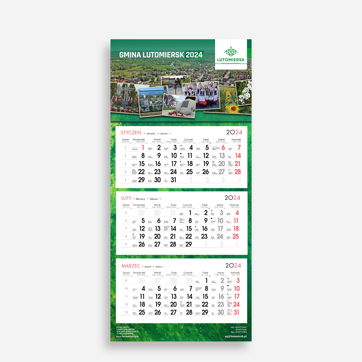 kalendarze gminne TRÓJDZIELNE premium z wypukłą główką
