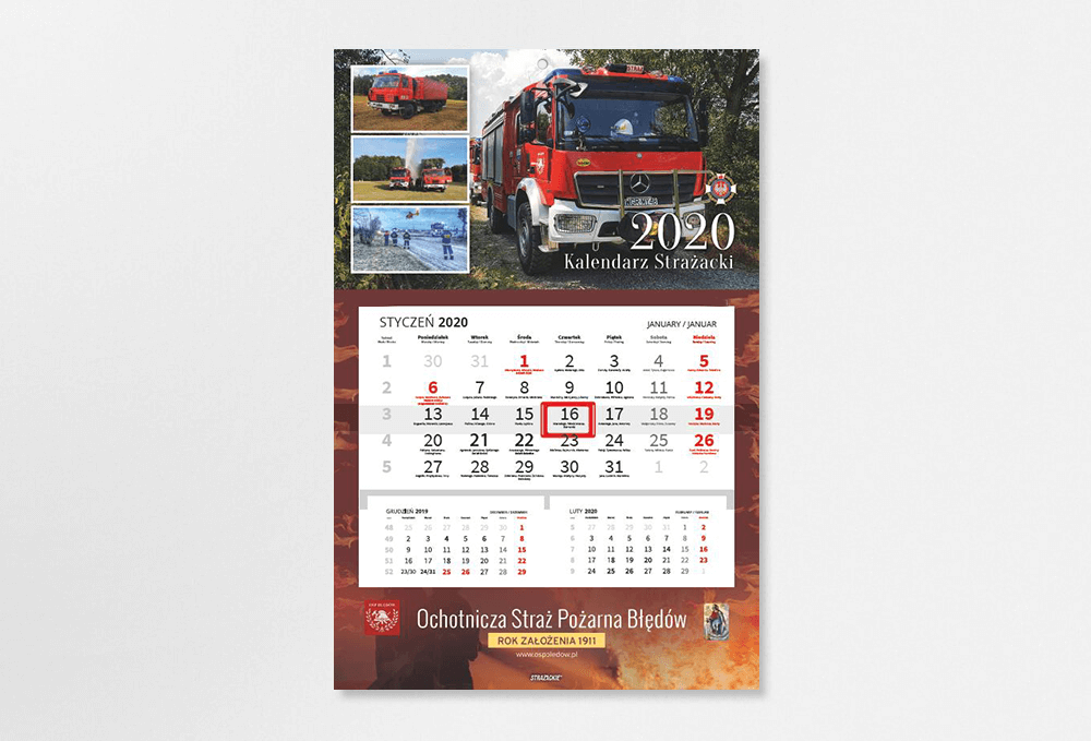 kalendarze strażackie JEDNODZIELNE PREMIUM na kartonie