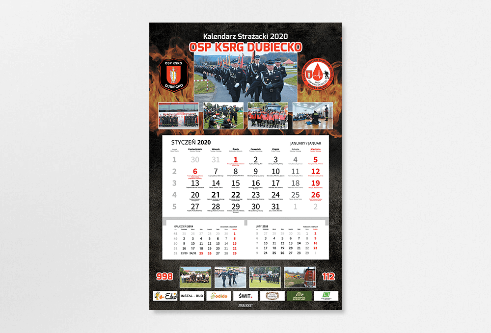 kalendarze strażackie JEDNODZIELNE PREMIUM na kartonie