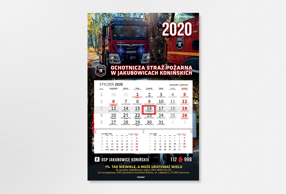 kalendarze gminne JEDNODZIELNE PREMIUM na kartonie