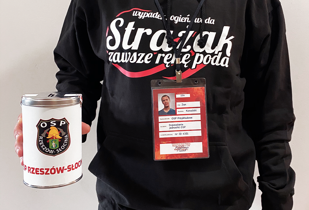 Puszka na gotówkę do roznoszenia kalendarzy strażackich