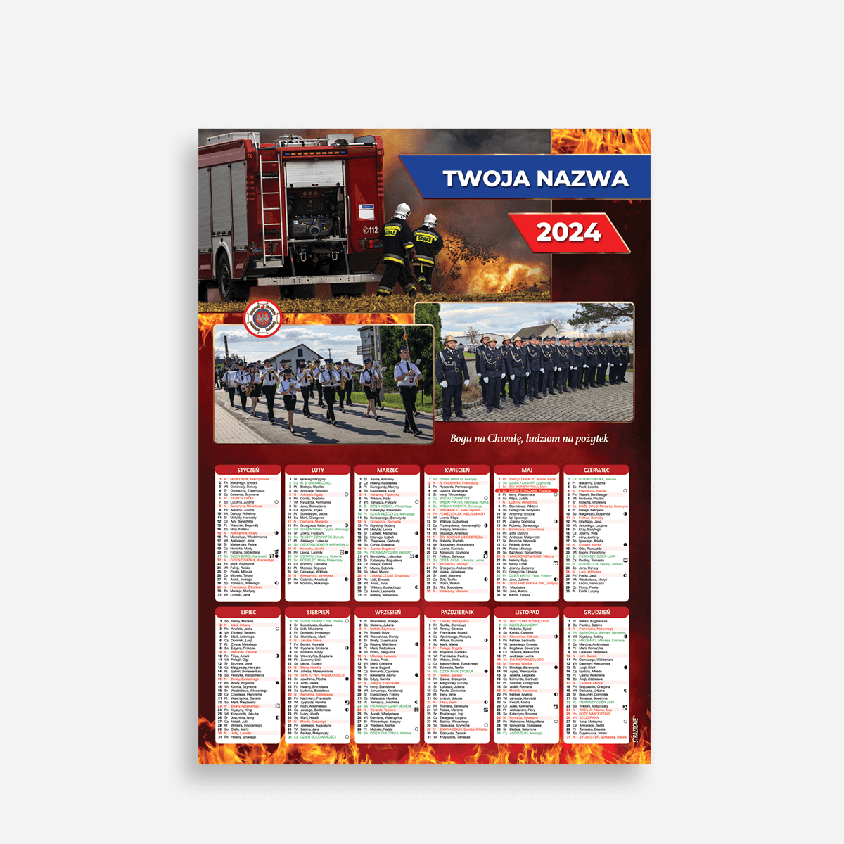 kalendarze strażackie TRADYCYJNE A3/B3 na kartonie
