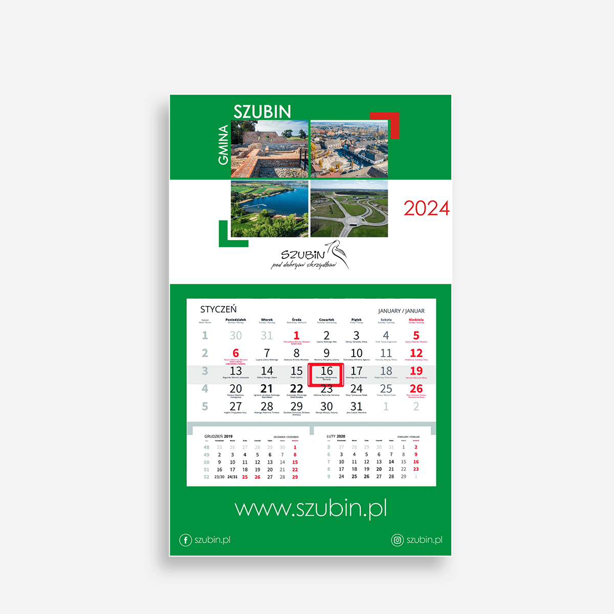 kalendarze gminne JEDNODZIELNE PREMIUM na kartonie