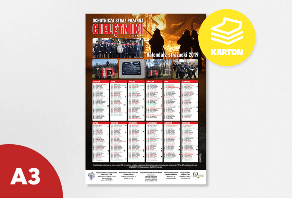 kalendarze strażackie TRADYCYJNE A3/B3 na kartonie