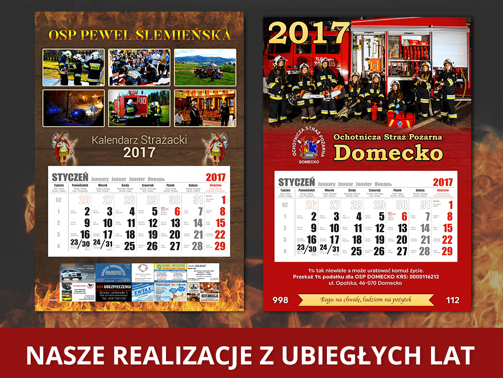 kalendarze strażackie jednodzielne A3 WYRYWANE na kartonie