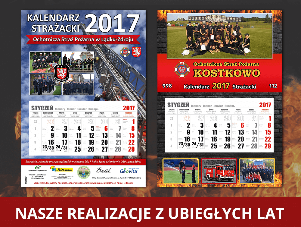 kalendarze strażackie jednodzielne A3 WYRYWANE na kartonie