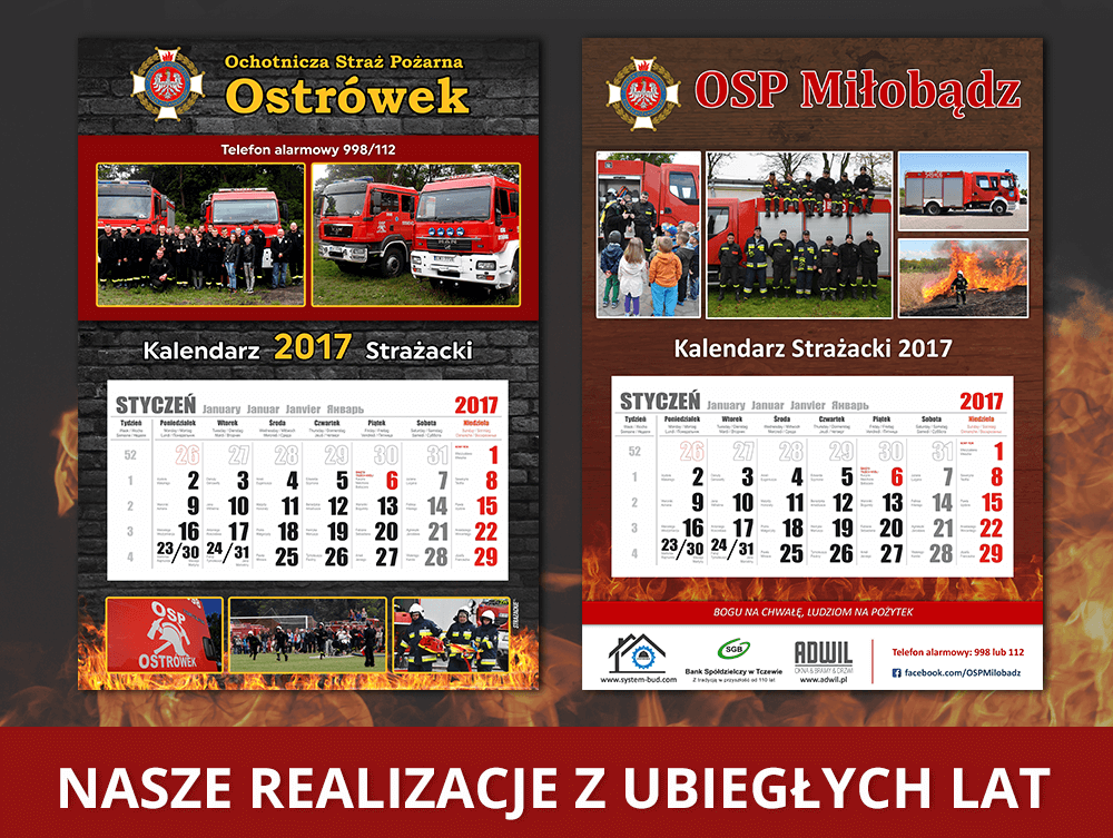 kalendarze strażackie jednodzielne A3 WYRYWANE na kartonie