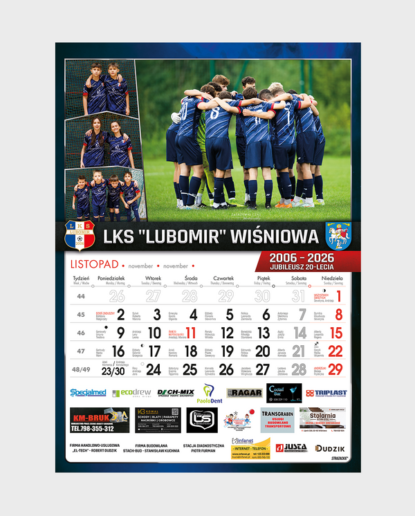 kalendarze spiralowane A3 dla klubu sportowego