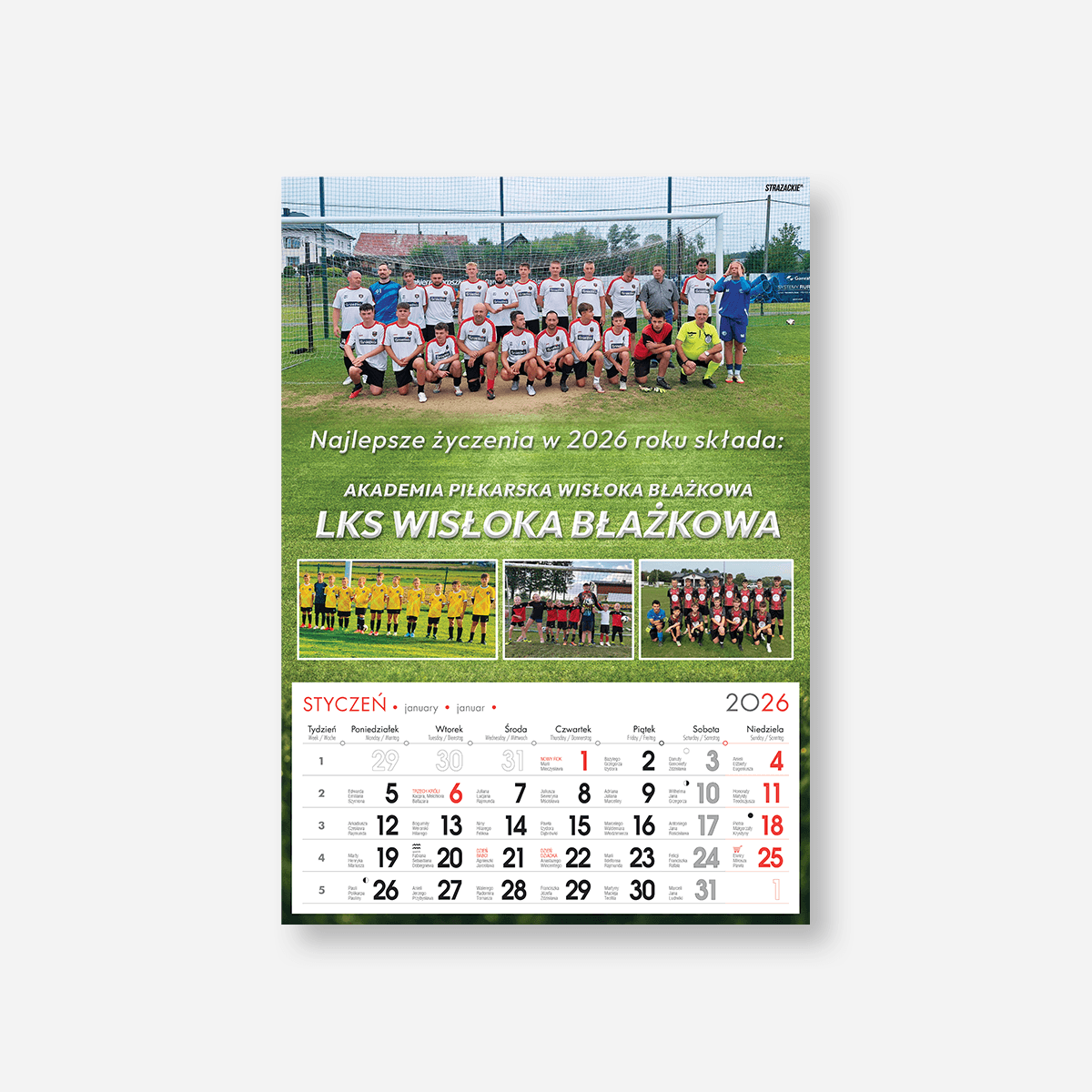 Kalendarze klubowe jednodzielne WYRYWANE A3 na kartonie