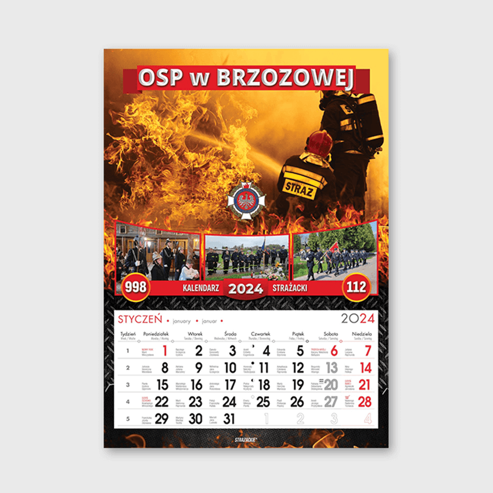 kalendarze jednodzielne WYRYWANE A3 na kartonie z okienkami wóz